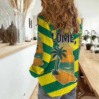 Lome Togo Sunset Women Casual Shirt with Palm Trees and Ocean Embrace Design