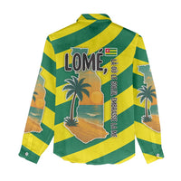 Lome Togo Sunset Women Casual Shirt with Palm Trees and Ocean Embrace Design