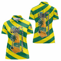 Lome Togo Sunset Women Polo Shirt with Palm Trees and Ocean Embrace Design