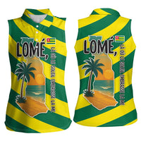 Lome Togo Sunset Women Sleeveless Polo Shirt with Palm Trees and Ocean Embrace Design