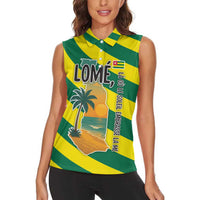 Lome Togo Sunset Women Sleeveless Polo Shirt with Palm Trees and Ocean Embrace Design