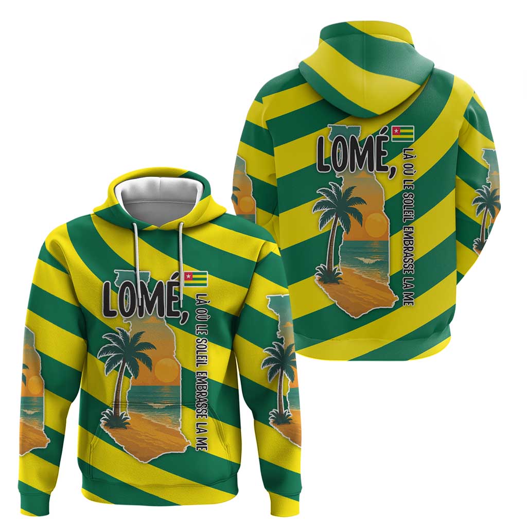 Lome Togo Sunset Zip Hoodie with Palm Trees and Ocean Embrace Design