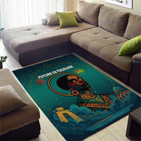 Togo Futuristic Afrocentric Woman Area Rug with Flag and Stars Design