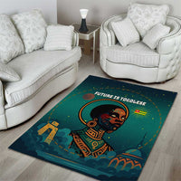 Togo Futuristic Afrocentric Woman Area Rug with Flag and Stars Design