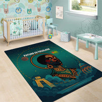 Togo Futuristic Afrocentric Woman Area Rug with Flag and Stars Design