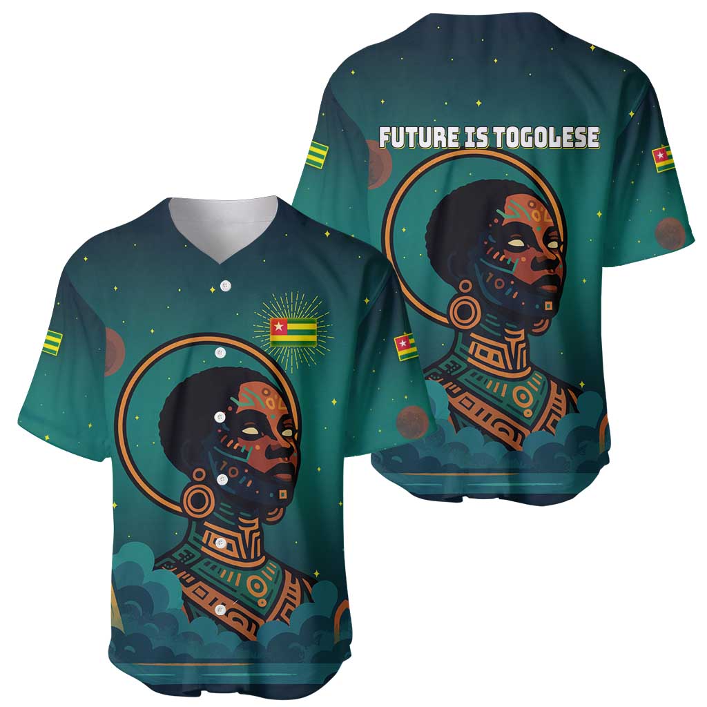 Togo Futuristic Afrocentric Woman Baseball Jersey with Flag and Stars Design