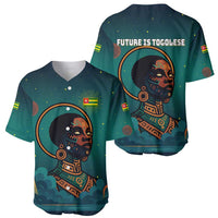Togo Futuristic Afrocentric Woman Baseball Jersey with Flag and Stars Design