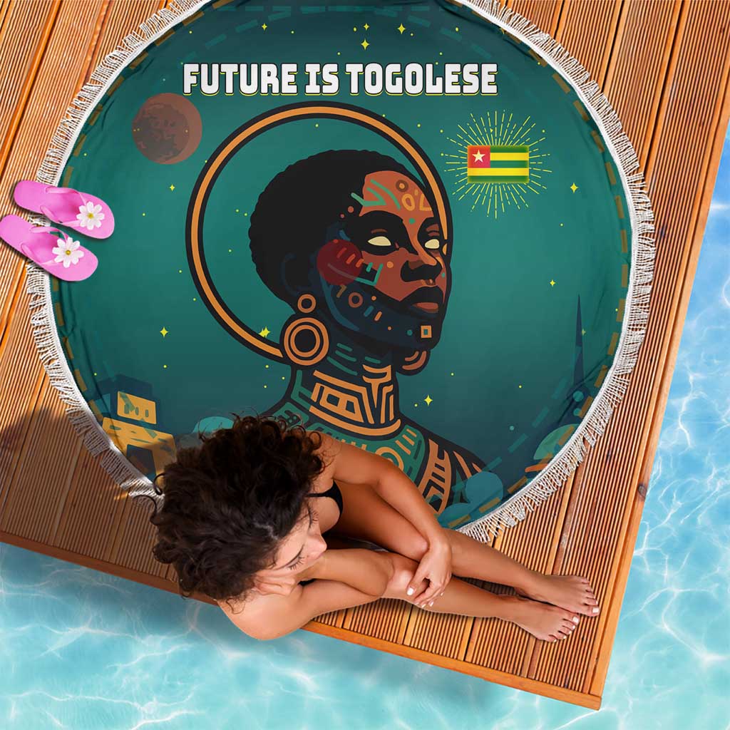 Togo Futuristic Afrocentric Woman Beach Blanket with Flag and Stars Design