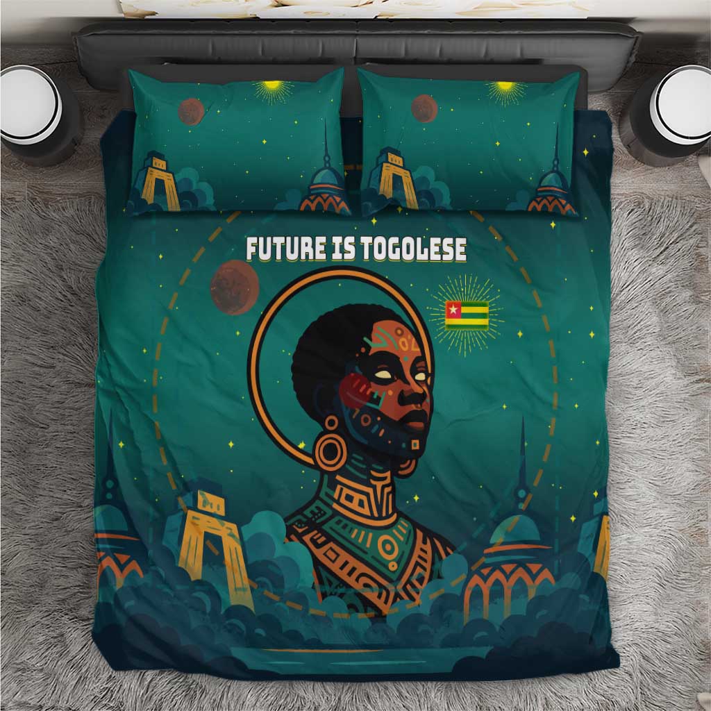 Togo Futuristic Afrocentric Woman Bedding Set with Flag and Stars Design