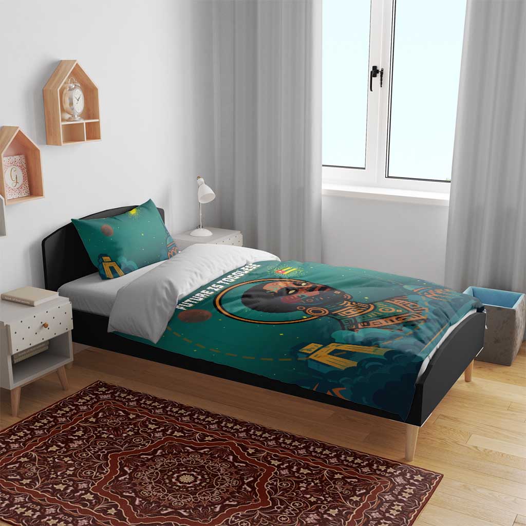 Togo Futuristic Afrocentric Woman Bedding Set with Flag and Stars Design
