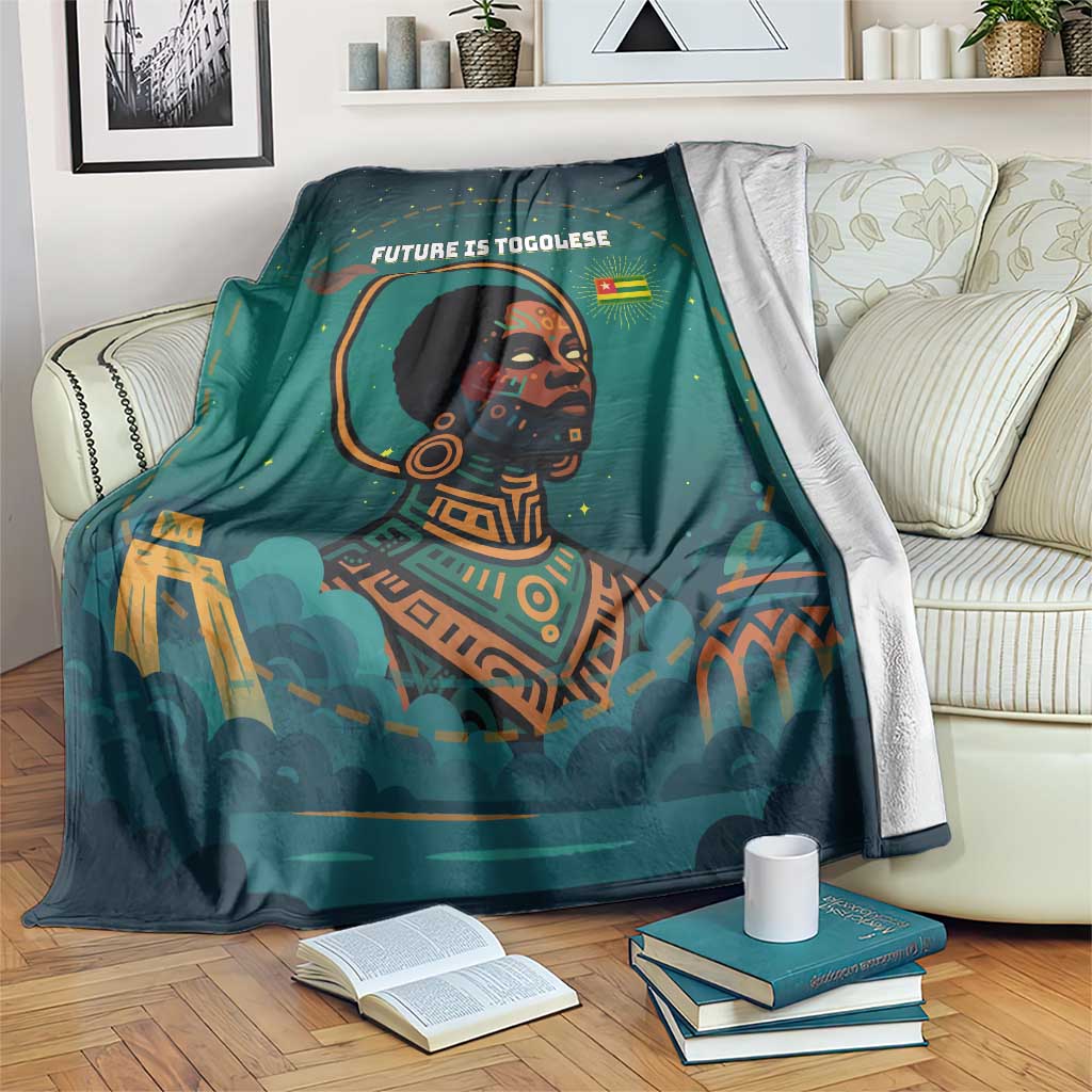 Togo Futuristic Afrocentric Woman Blanket with Flag and Stars Design