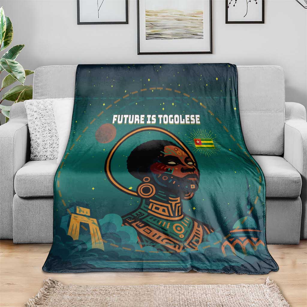 Togo Futuristic Afrocentric Woman Blanket with Flag and Stars Design