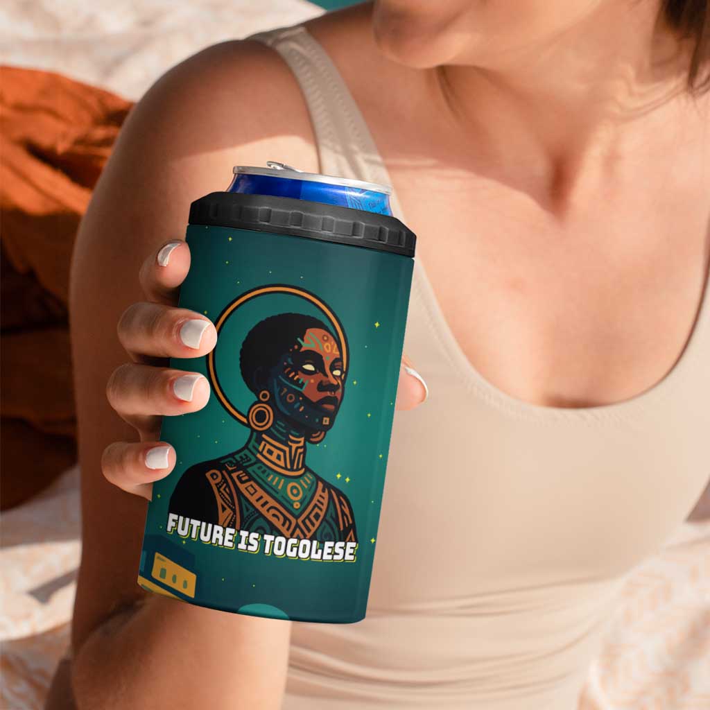 Togo Futuristic Afrocentric Woman 4 in 1 Can Cooler Tumbler with Flag and Stars Design