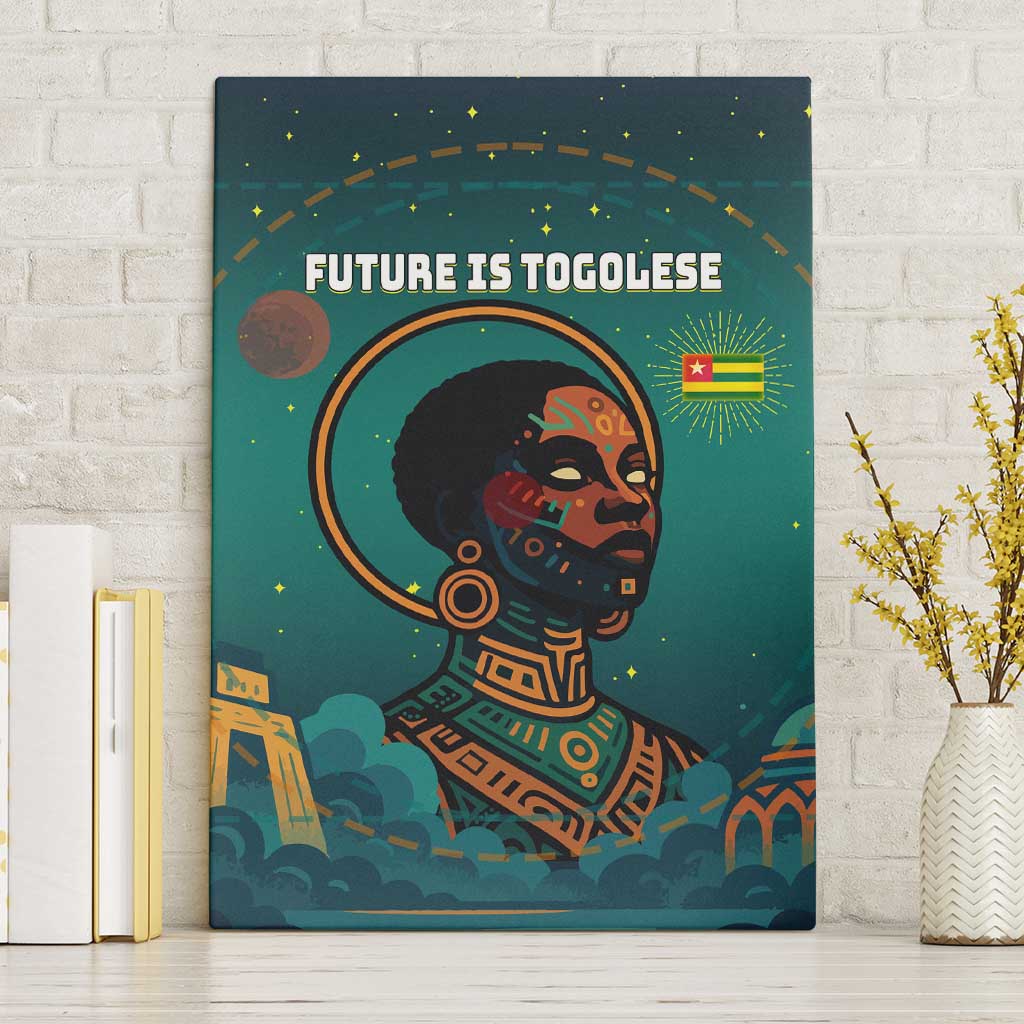 Togo Futuristic Afrocentric Woman Canvas Wall Art with Flag and Stars Design
