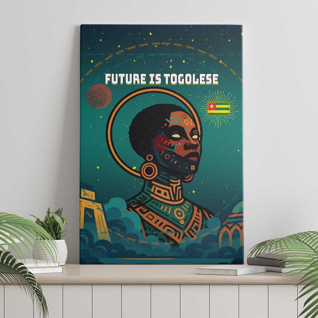 Togo Futuristic Afrocentric Woman Canvas Wall Art with Flag and Stars Design