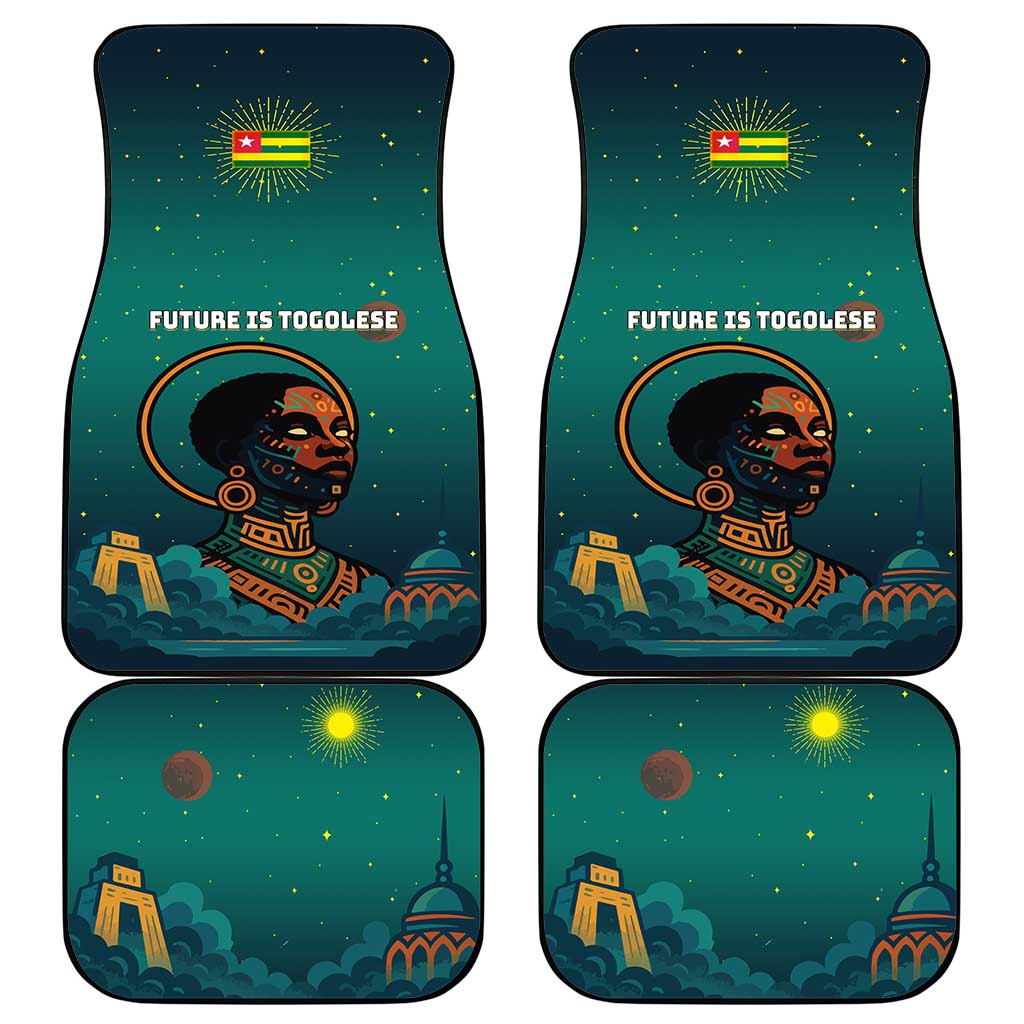 Togo Futuristic Afrocentric Woman Car Mats with Flag and Stars Design