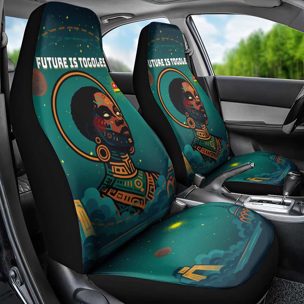 Togo Futuristic Afrocentric Woman Car Seat Cover with Flag and Stars Design