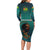 Togo Futuristic Afrocentric Woman Family Matching Long Sleeve Bodycon Dress and Hawaiian Shirt with Flag and Stars Design