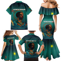 Togo Futuristic Afrocentric Woman Family Matching Mermaid Dress and Hawaiian Shirt with Flag and Stars Design