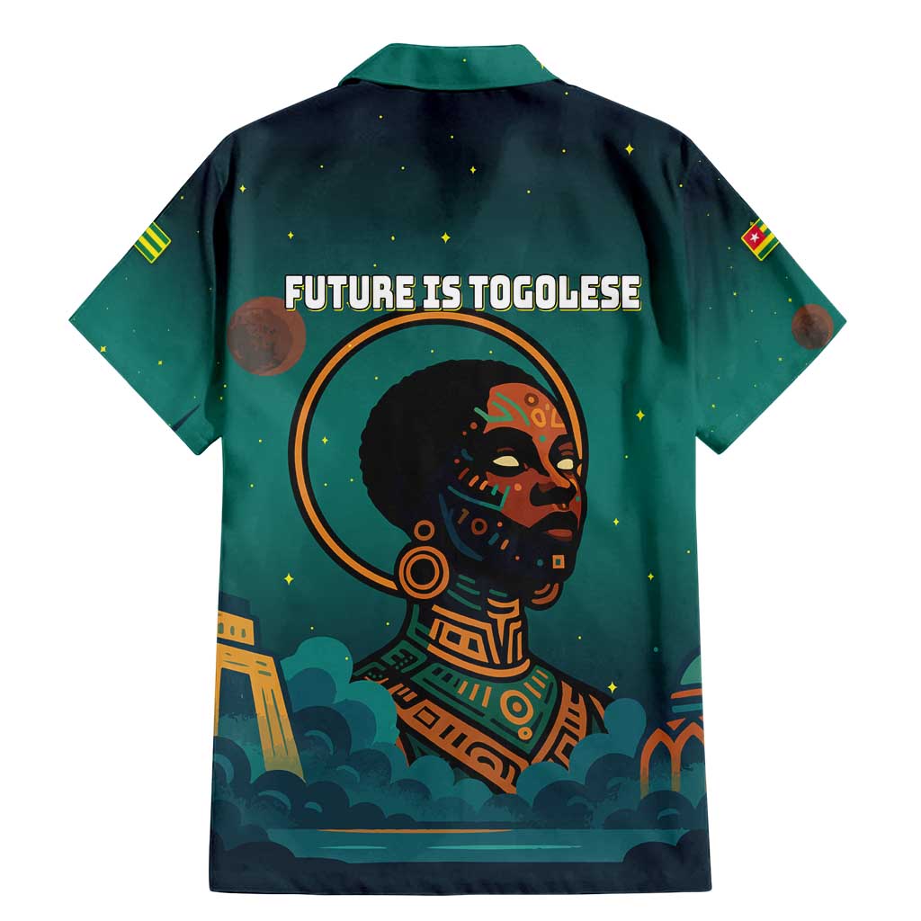Togo Futuristic Afrocentric Woman Family Matching Mermaid Dress and Hawaiian Shirt with Flag and Stars Design