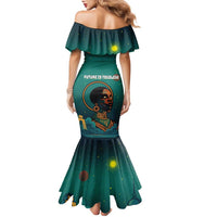 Togo Futuristic Afrocentric Woman Family Matching Mermaid Dress and Hawaiian Shirt with Flag and Stars Design