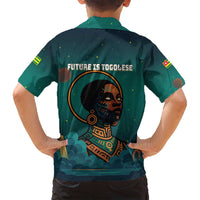 Togo Futuristic Afrocentric Woman Family Matching Off Shoulder Maxi Dress and Hawaiian Shirt with Flag and Stars Design
