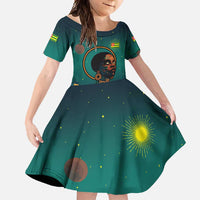 Togo Futuristic Afrocentric Woman Family Matching Off Shoulder Maxi Dress and Hawaiian Shirt with Flag and Stars Design