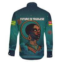 Togo Futuristic Afrocentric Woman Family Matching Off Shoulder Maxi Dress and Hawaiian Shirt with Flag and Stars Design