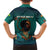 Togo Futuristic Afrocentric Woman Family Matching Off Shoulder Short Dress and Hawaiian Shirt with Flag and Stars Design