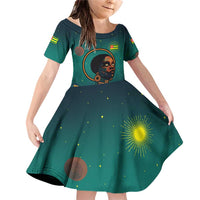 Togo Futuristic Afrocentric Woman Family Matching Off Shoulder Short Dress and Hawaiian Shirt with Flag and Stars Design