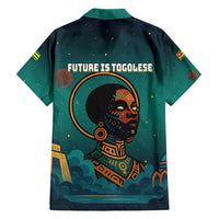 Togo Futuristic Afrocentric Woman Family Matching Off Shoulder Short Dress and Hawaiian Shirt with Flag and Stars Design