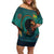 Togo Futuristic Afrocentric Woman Family Matching Off Shoulder Short Dress and Hawaiian Shirt with Flag and Stars Design