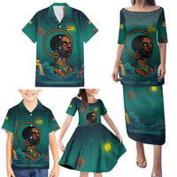 Togo Futuristic Afrocentric Woman Family Matching Puletasi and Hawaiian Shirt with Flag and Stars Design