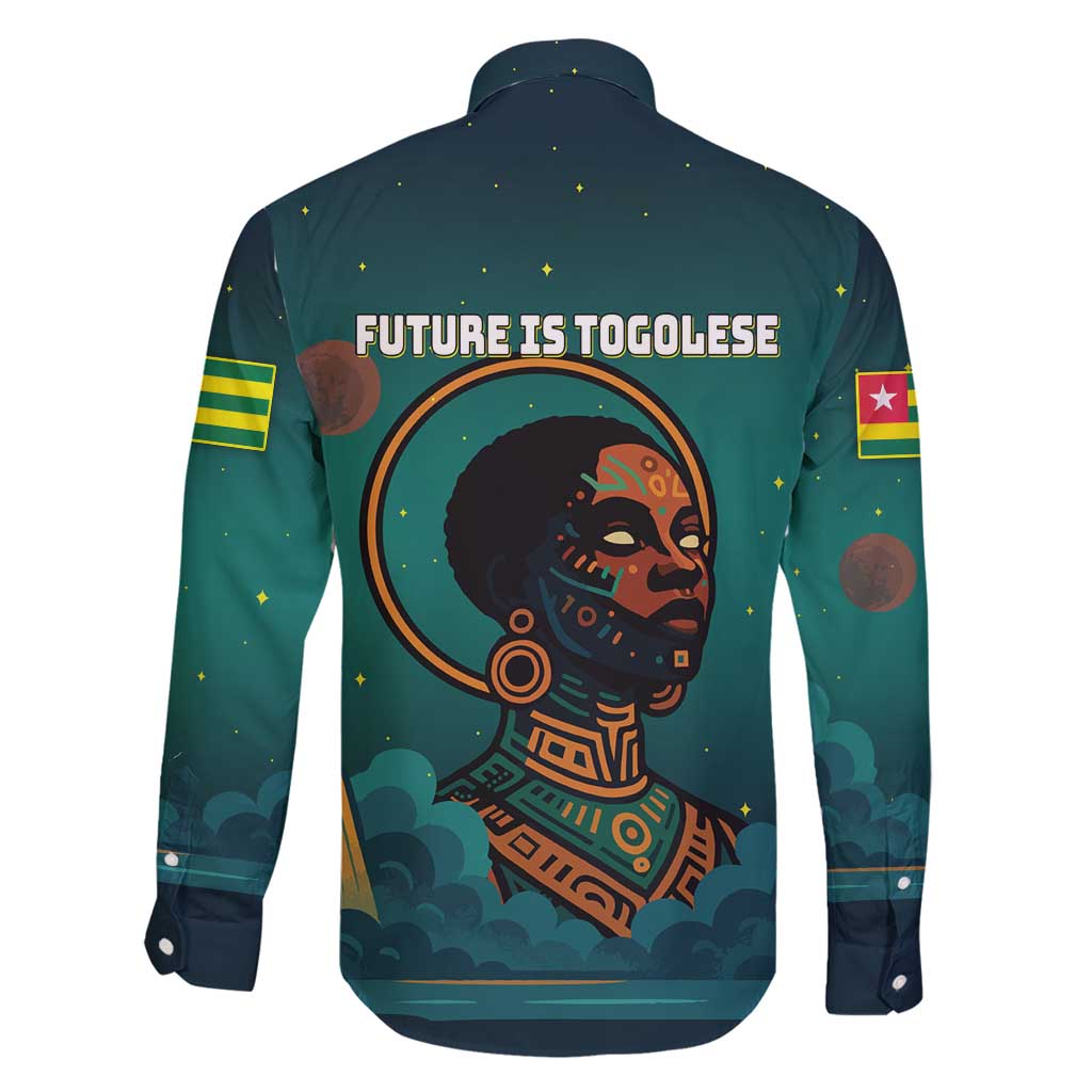 Togo Futuristic Afrocentric Woman Family Matching Puletasi and Hawaiian Shirt with Flag and Stars Design
