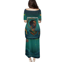 Togo Futuristic Afrocentric Woman Family Matching Puletasi and Hawaiian Shirt with Flag and Stars Design