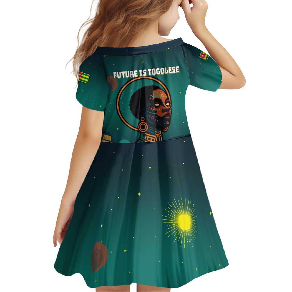 Togo Futuristic Afrocentric Woman Family Matching Summer Maxi Dress and Hawaiian Shirt with Flag and Stars Design