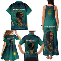 Togo Futuristic Afrocentric Woman Family Matching Tank Maxi Dress and Hawaiian Shirt with Flag and Stars Design
