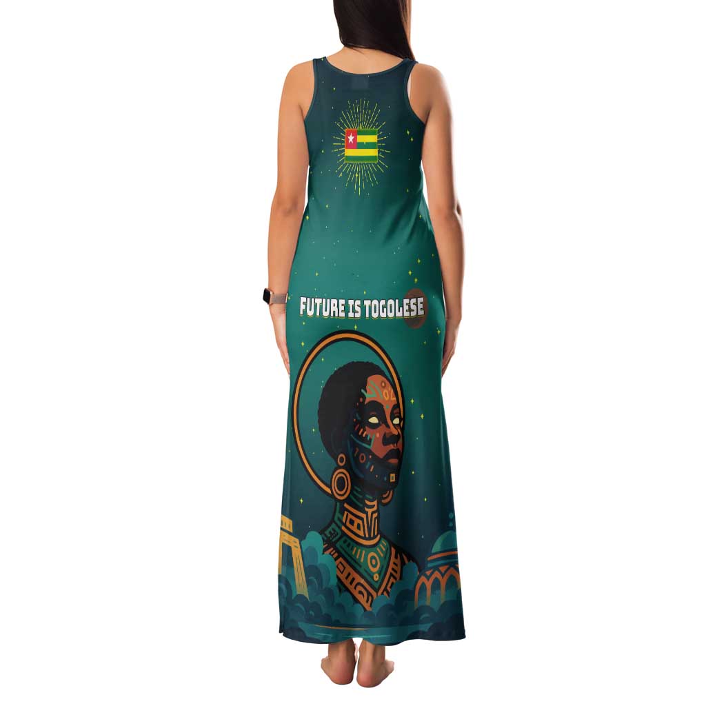 Togo Futuristic Afrocentric Woman Family Matching Tank Maxi Dress and Hawaiian Shirt with Flag and Stars Design