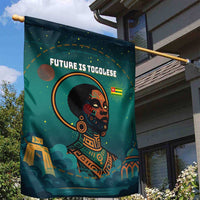 Togo Futuristic Afrocentric Woman Garden Flag with Flag and Stars Design