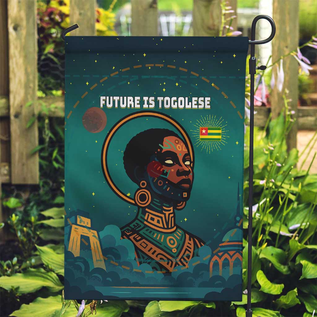 Togo Futuristic Afrocentric Woman Garden Flag with Flag and Stars Design