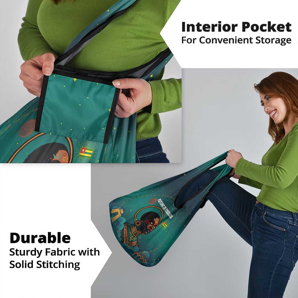 Togo Futuristic Afrocentric Woman Grocery Bag with Flag and Stars Design