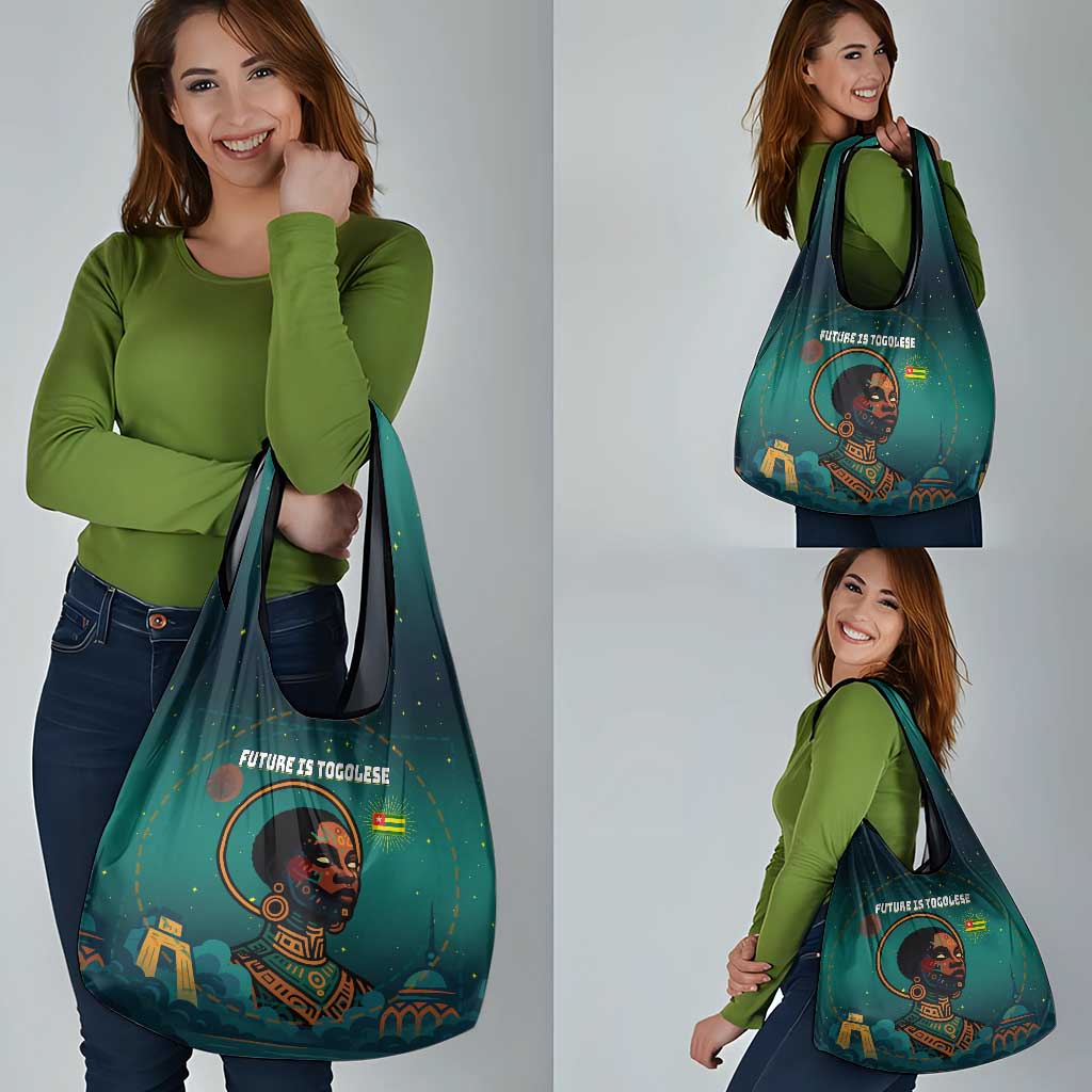 Togo Futuristic Afrocentric Woman Grocery Bag with Flag and Stars Design