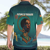 Togo Futuristic Afrocentric Woman Hawaiian Shirt with Flag and Stars Design