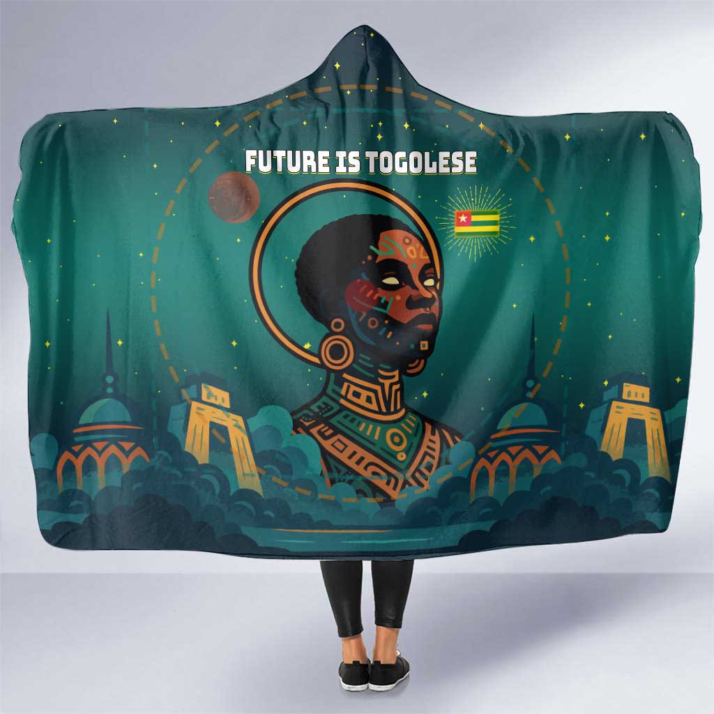 Togo Futuristic Afrocentric Woman Hooded Blanket with Flag and Stars Design