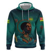 Togo Futuristic Afrocentric Woman Hoodie with Flag and Stars Design