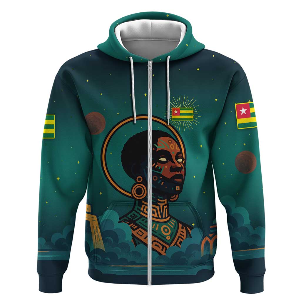 Togo Futuristic Afrocentric Woman Hoodie with Flag and Stars Design
