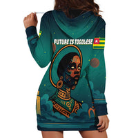 Togo Futuristic Afrocentric Woman Hoodie Dress with Flag and Stars Design