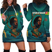 Togo Futuristic Afrocentric Woman Hoodie Dress with Flag and Stars Design
