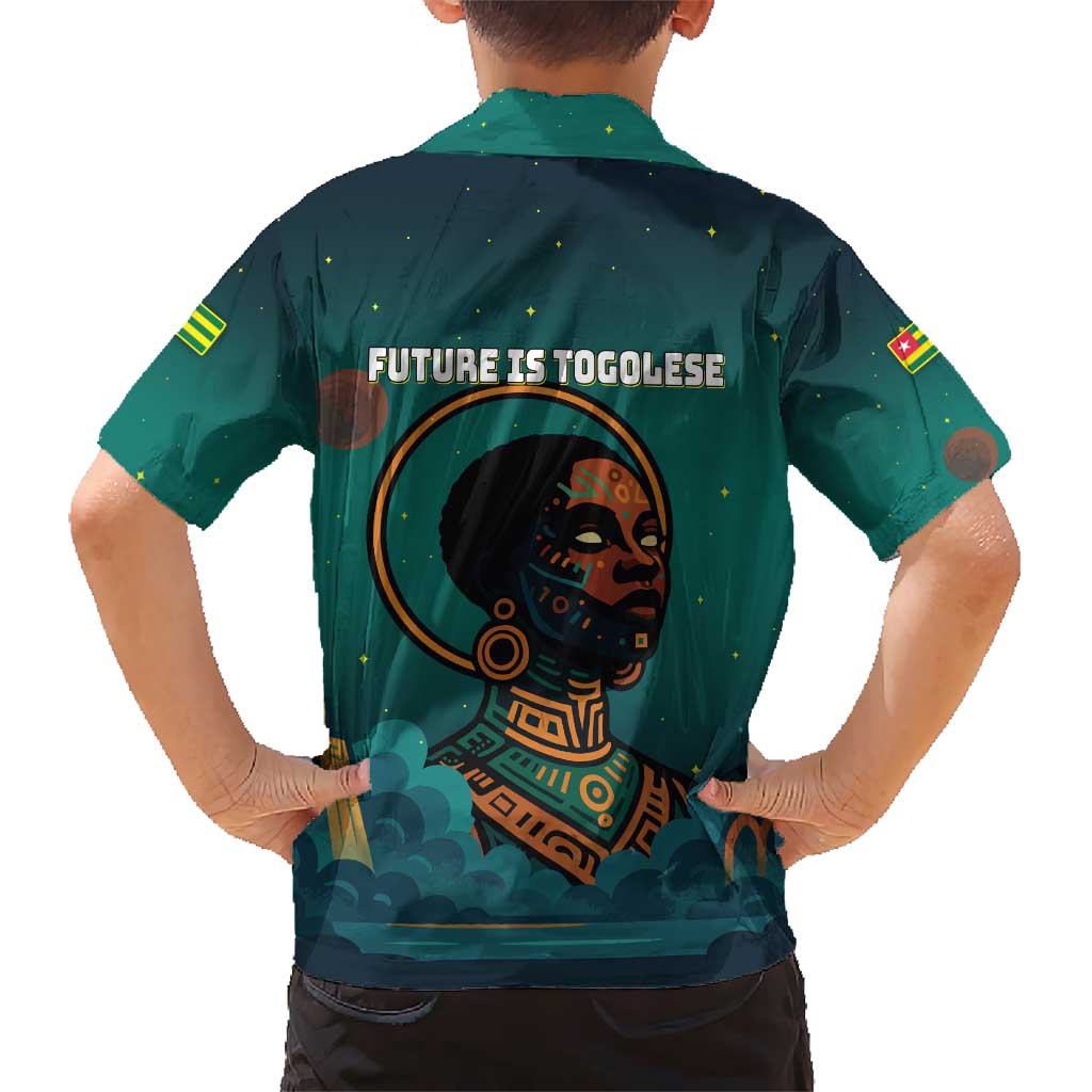Togo Futuristic Afrocentric Woman Kid Hawaiian Shirt with Flag and Stars Design