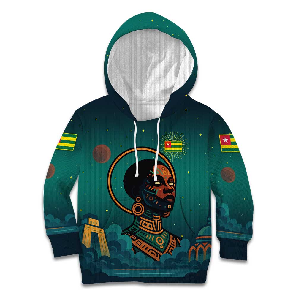 Togo Futuristic Afrocentric Woman Kid Hoodie with Flag and Stars Design